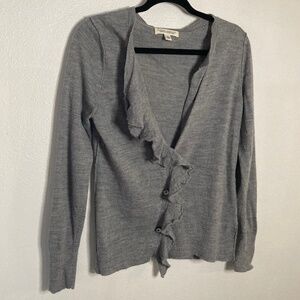 banana republic ruffle front Italian wool Angora blend cardigan sweater